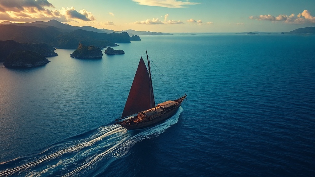Phinisi boat crossing the sea between Lombok and Komodo